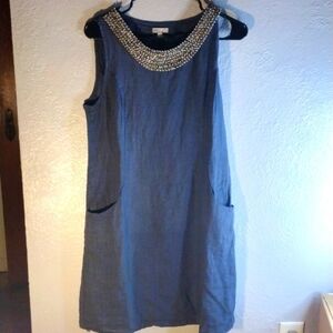 Linda Thomei 100% Linen Dress With Beaded Detail Made in Italy M